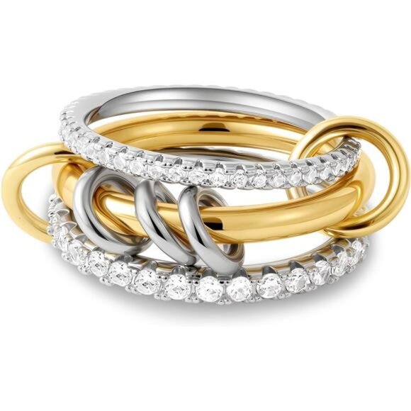 Gold Stackable Rings, 18K Gold Plated CZ Cubic Zircon Rings Silver for Women - Picture 1 of 7